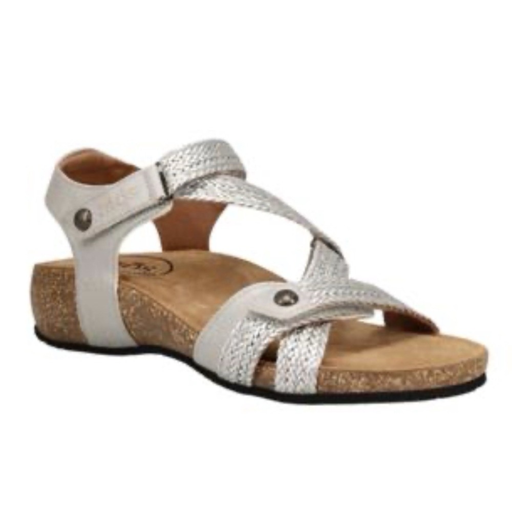 Taos Women's Trulie Silver Grey Leather Sandals Size 40 US 9-9.5